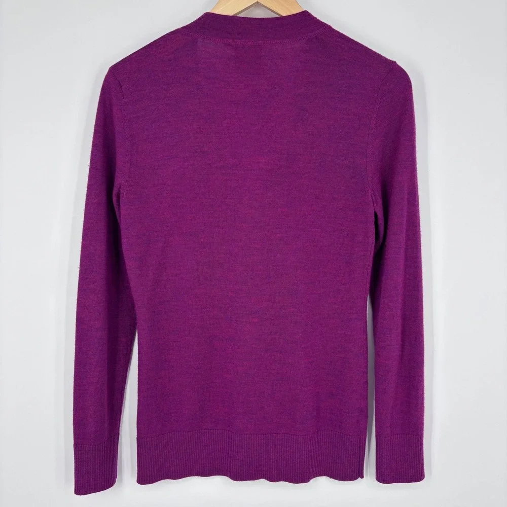 Tory Burch Simone Cardigan Women S Purple Merino Wool Logo Button Sweater V-Neck